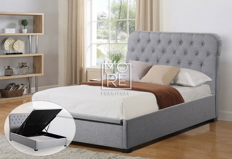 Gas Lift Storage Bed Frame Light Grey, Upholstered King Bed Base With Drawers