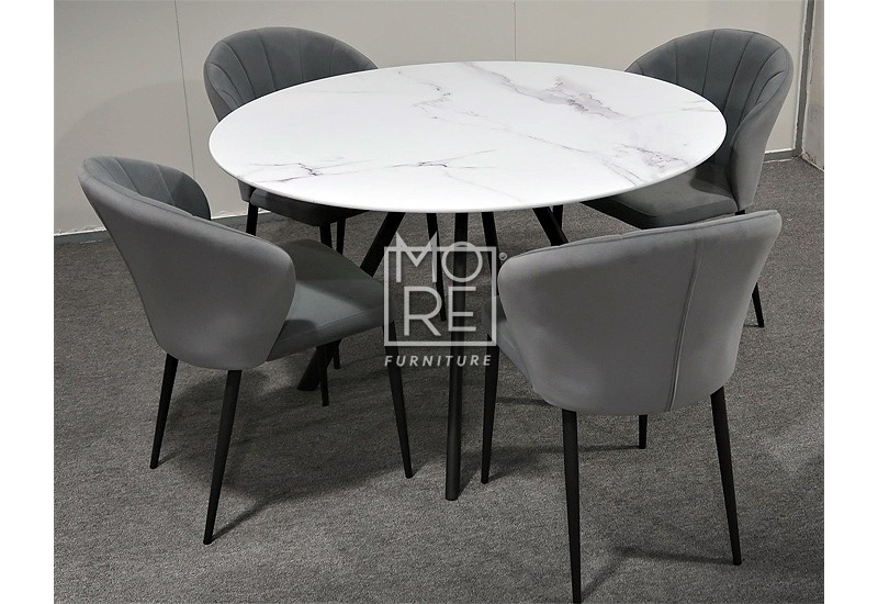 Dining Tables Circle Marble Effect, Round Glass Dining Table With Grey Chairs