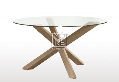 Verona Round Tempered Glass 1.4m Dining Table Honey Oak
