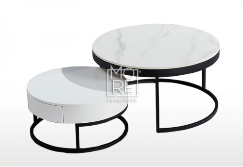 5820 Nesting Sintered Stone Drawer Round Coffee Table White&Black