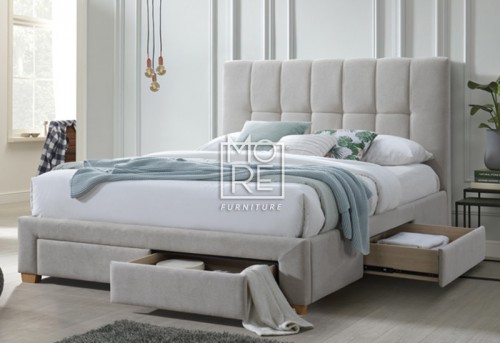 Tokyo Premium Fabric Bed Frame Cream with 4Drawers