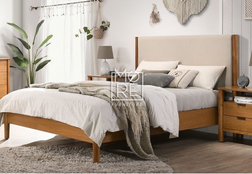 Miller Rubberwood Timber Bed Frame with Fabric Bedhead