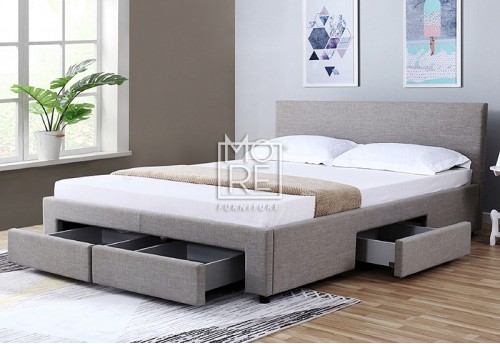 Nicole Fabric Bed Frame Grey with 4 Drawers