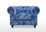 Chesterfield Velvet Arm Chair Blue & White Digital Print