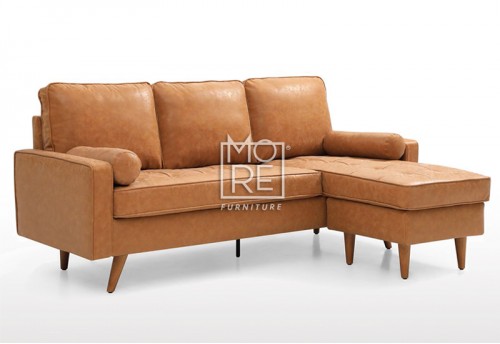 Coogee PU Leather 3 Seater Chaise Sofa Tan