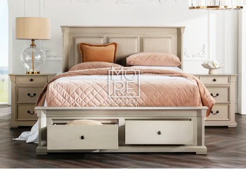 Long Island Timber Bed Frame Cream with 2 Drawers