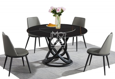 MM Newton 5Pce Black Sintered Stone Dining Suite with Black Leg