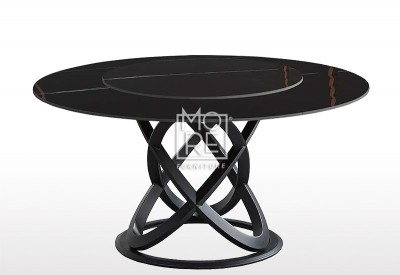 MM Newton Black Sintered Stone 1.5m Round Dining Table with Black Leg