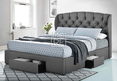 Henry Fabric Bed Frame Dark Grey with 3 Drawers