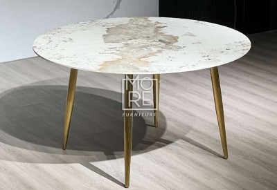 MM Pandora Sintered Stone 1.1m Round Dining Table with Gold Legs