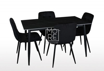 Fiore 5Pce Black Sintered Stone Dining Suite with Black Velvet Chairs