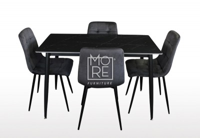 Fiore 5Pce Black Sintered Stone Dining Suite with Grey Velvet Chairs