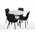 Fiore 5Pce White Sintered Stone Round Dining Suite with Black PU Leather Chairs